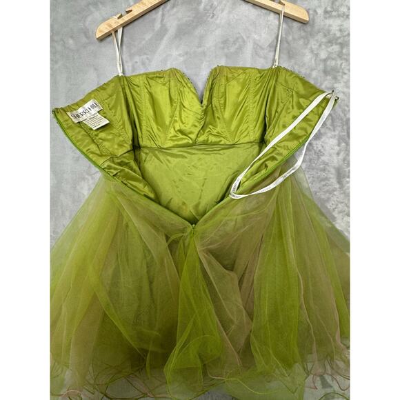 Sherri Hill Dress Womens 0 Green Pink Sequin Tulle Strapless Mini Fairycore Prom - Picture 6 of 8